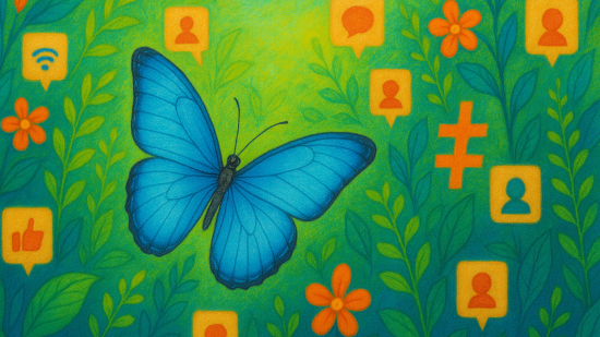 Bluesky butterfly frolicking in a beautiful social media garden