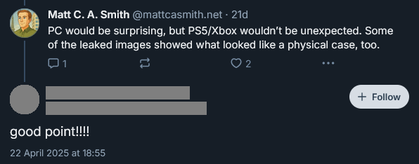 Screenshot of a Bluesky conversation in which a user responds to a counterpoint with 'good point'