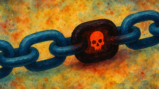 Illustrating depicting a malicious link in a chain, representing malicious content hidden in the blockchain
