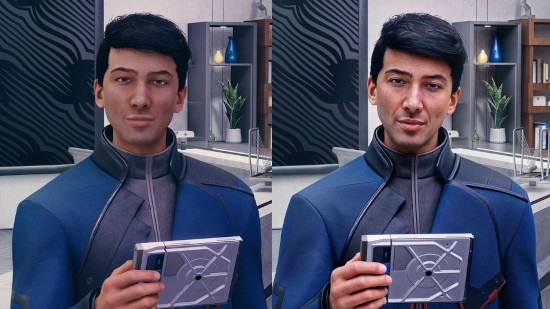 Side-by-side comparison of Starfield character before and after DLSS 5